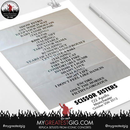 Scissor Sisters - Manchester - October 20th 2012 Replica Setlist Poster