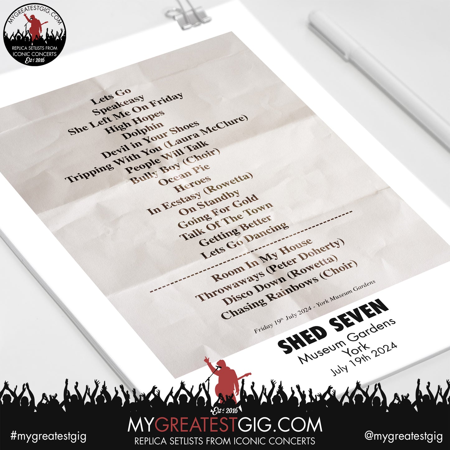 Shed Seven - York - July 19th / 20th 2024 Replica Setlist Poster