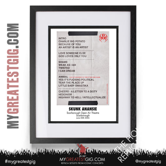 Skunk Anansie & Garbage - Scarborough Open Air Theatre - June 20th 2026 Replica Setlist Poster