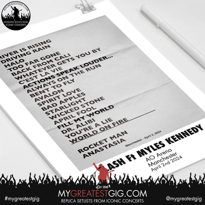 Slash Ft Myles Kennedy - Manchester - April 2nd 2024 Recreated Set List Poster
