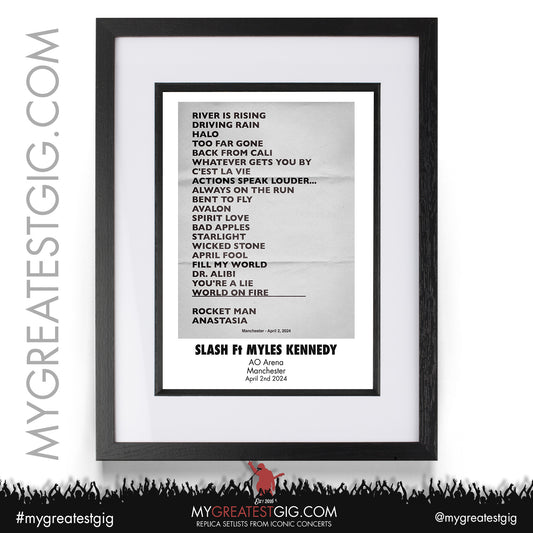 Slash Ft Myles Kennedy - Manchester - April 2nd 2024 Recreated Set List Poster