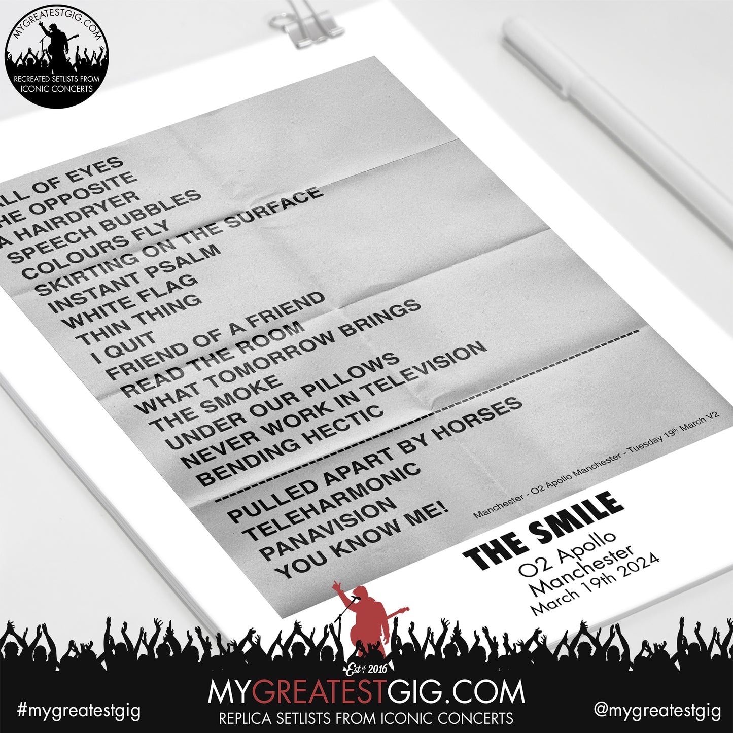 The Smile - Manchester - March 19th 2024 Replica Setlist Poster
