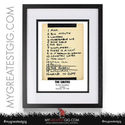 The Smiths - London - Dec 12th 1986 Recreated Set List Poster