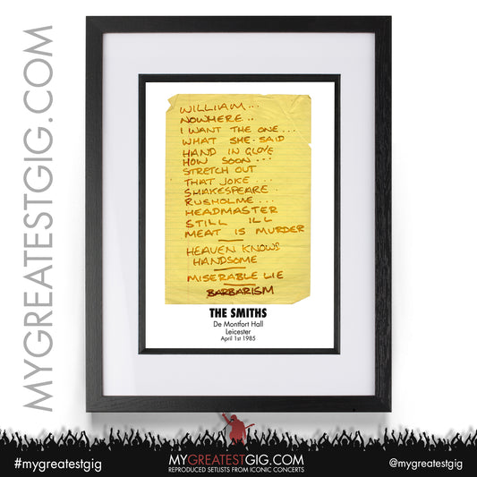 The Smiths - Leicester - April 1st 1985 Recreated Setlist Poster
