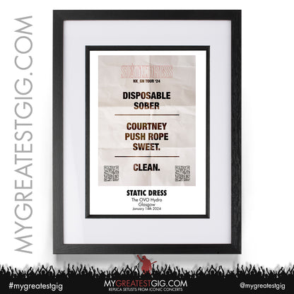 Static Dress - Glasgow - January 14th 2024 Recreated Setlist Poster