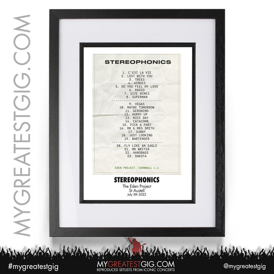 Stereophonics - Eden Project - July 5th 2022 Recreated Setlist Poster