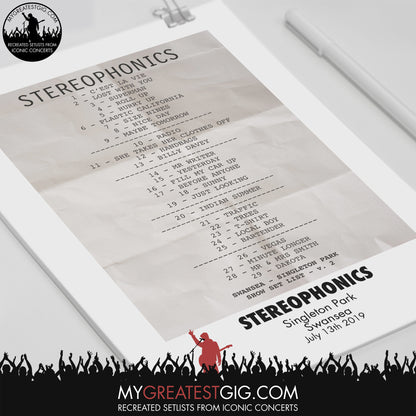 Stereophonics - Swansea - July 13th 2019 Recreated Setlist Poster