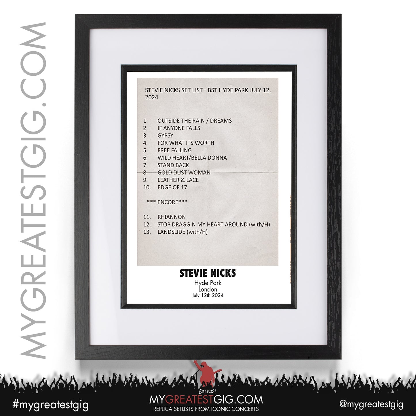 Stevie Nicks - BST Hyde Park - July 12th 2024 Replica Setlist Poster