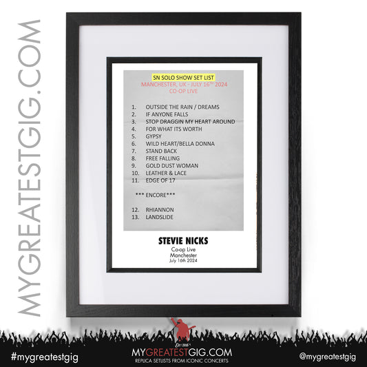 Stevie Nicks - Manchester - July 16th 2024 Replica Setlist Poster