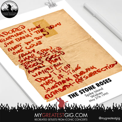 Stone Roses - Spike Island - May 27th 1990 Recreated Set List Poster