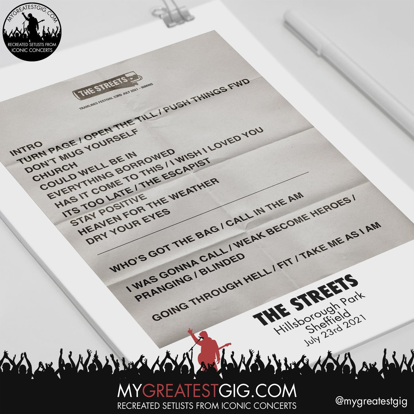 The Streets - Sheffield - July 23rd 2021 Recreated Setlist Poster