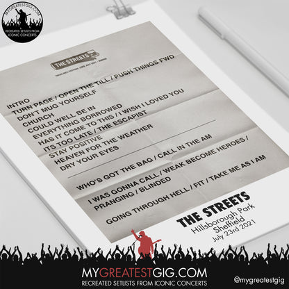 The Streets - Sheffield - July 23rd 2021 Recreated Setlist Poster