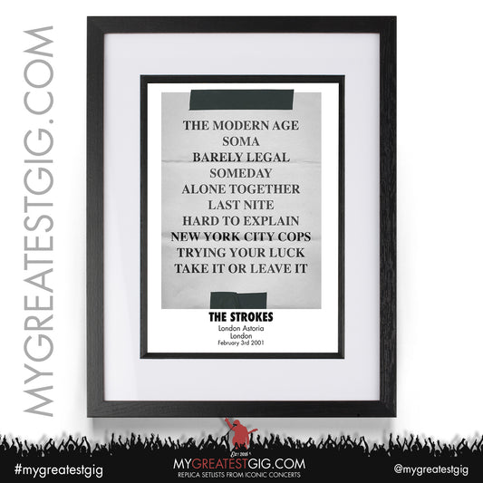 The Strokes - London - February 3rd 2001 Replica Setlist Poster