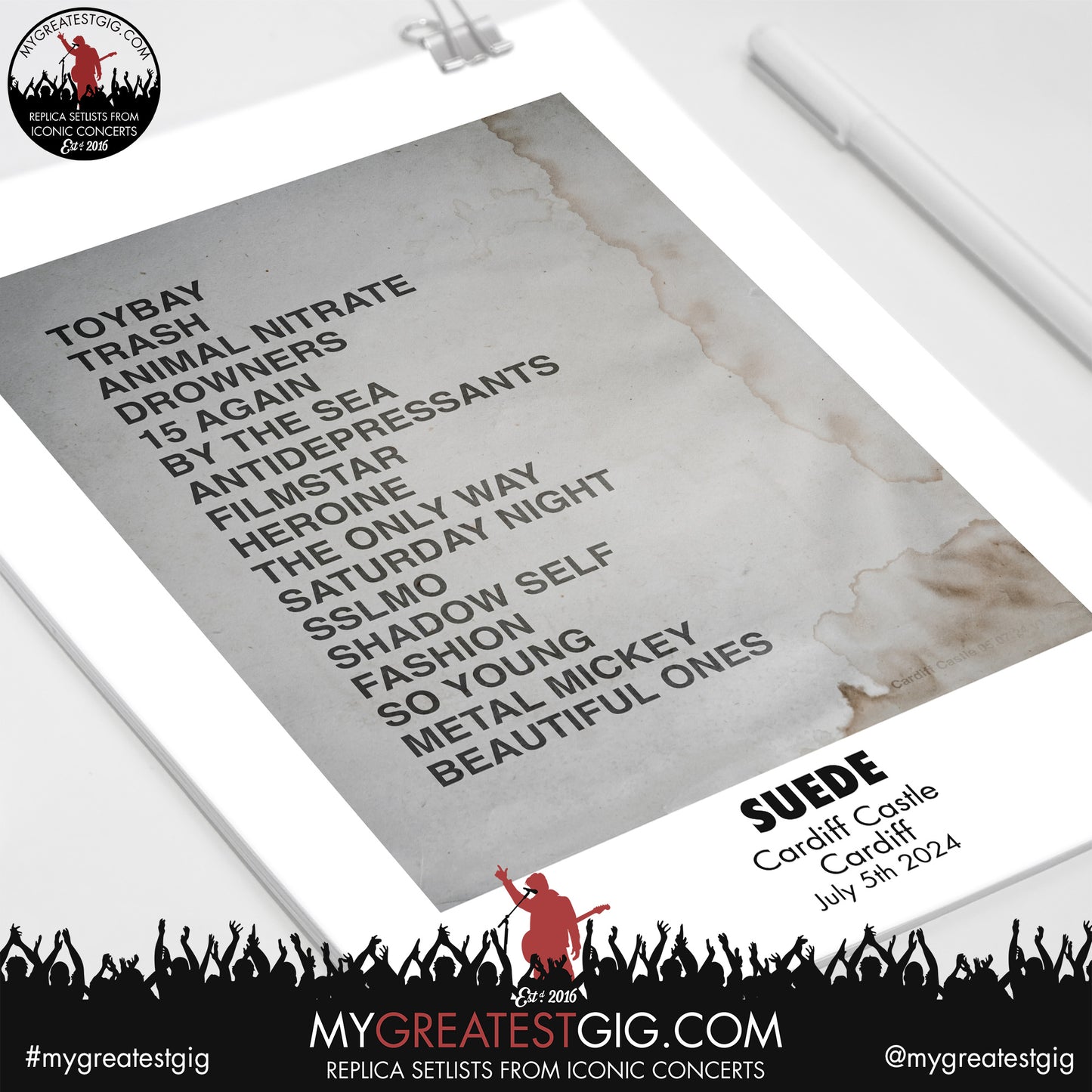 Suede - Cardiff Castle - July 5th / 6th 2024 Replica Setlist Poster