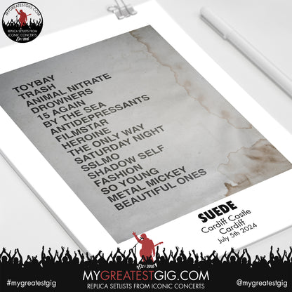 Suede - Cardiff Castle - July 5th / 6th 2024 Replica Setlist Poster