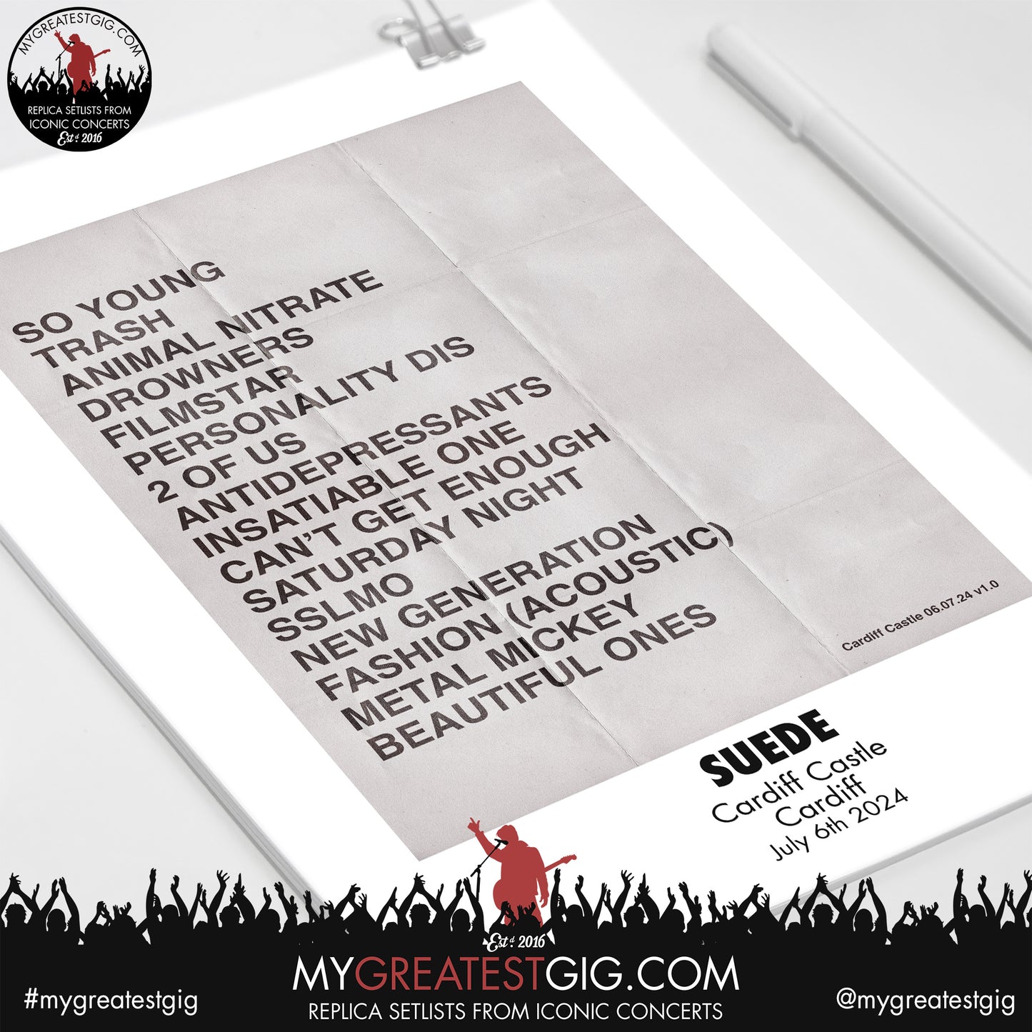 Suede - Cardiff Castle - July 5th / 6th 2024 Replica Setlist Poster