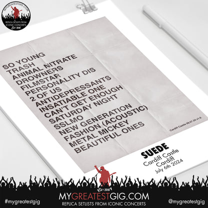 Suede - Cardiff Castle - July 5th / 6th 2024 Replica Setlist Poster