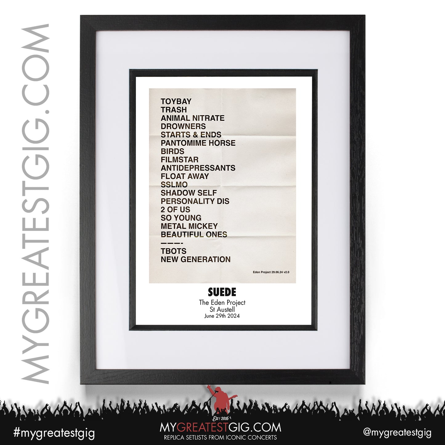 Suede - Eden Project - June 29th 2024 Replica Setlist Poster