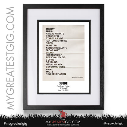 Suede - Eden Project - June 29th 2024 Replica Setlist Poster
