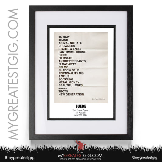 Suede - Eden Project - June 29th 2024 Replica Setlist Poster