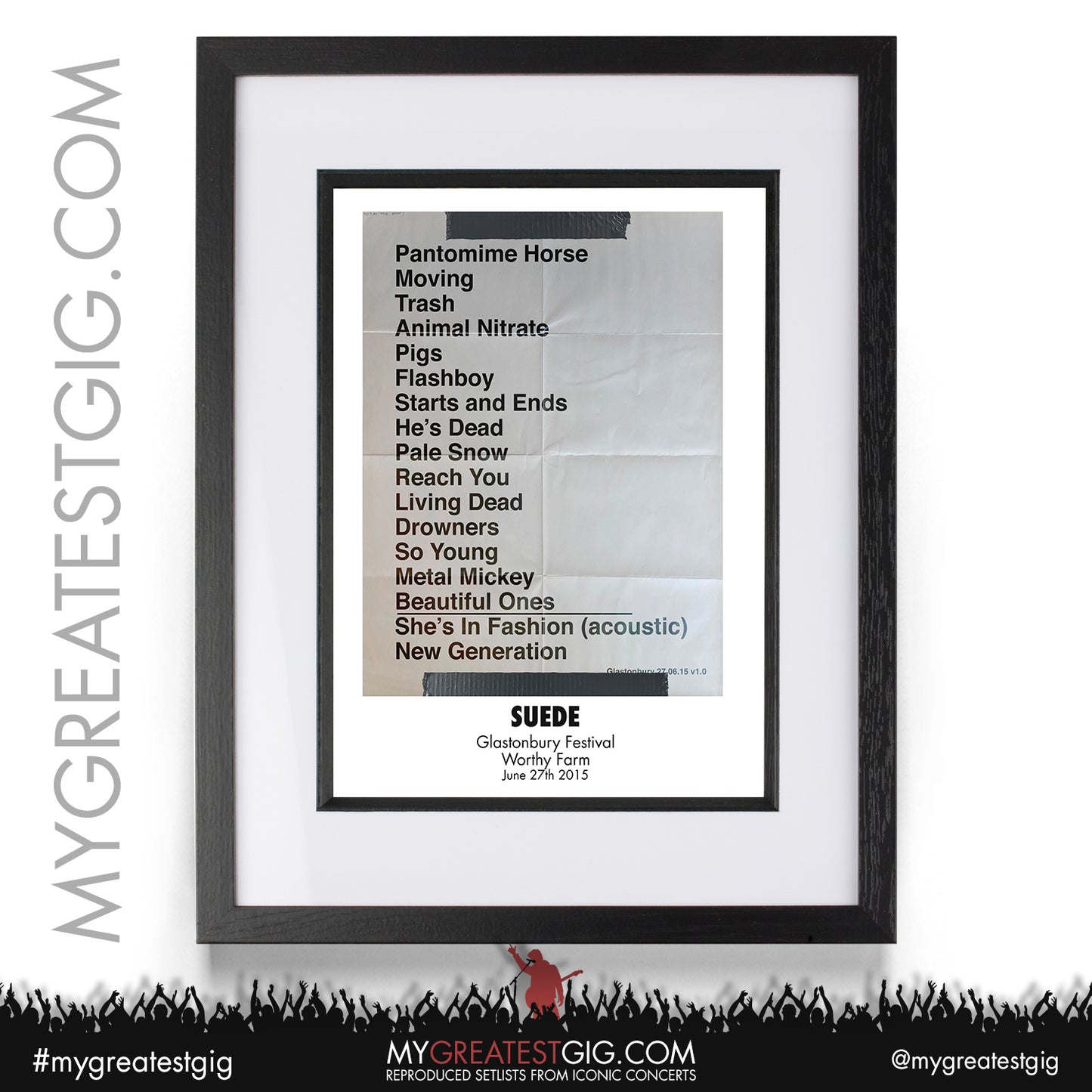 Suede - Glastonbury Festival - June 27th 2015 Recreated Setlist Poster