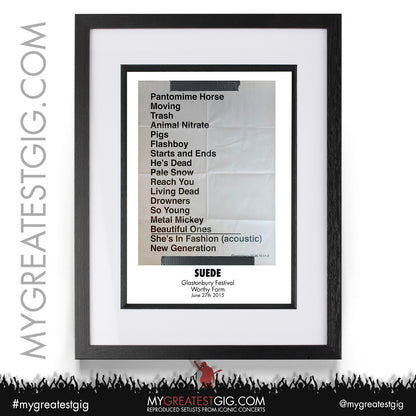 Suede - Glastonbury Festival - June 27th 2015 Recreated Setlist Poster