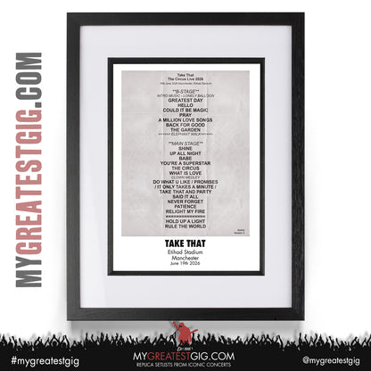 Take That - The Circus Live 2026 Tour - Replica Setlist Posters