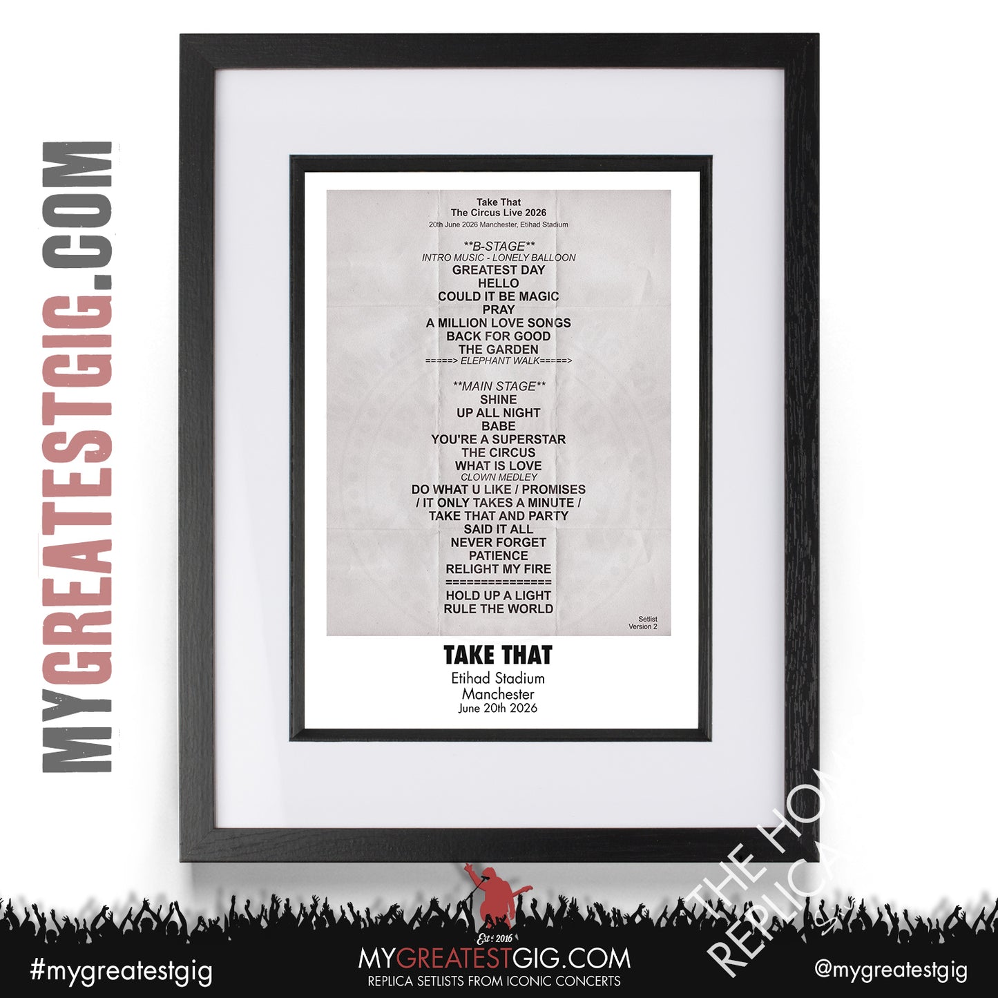 Take That - The Circus Live 2026 Tour - Replica Setlist Posters