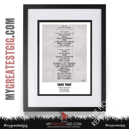 Take That - The Circus Live 2026 Tour - Replica Setlist Posters