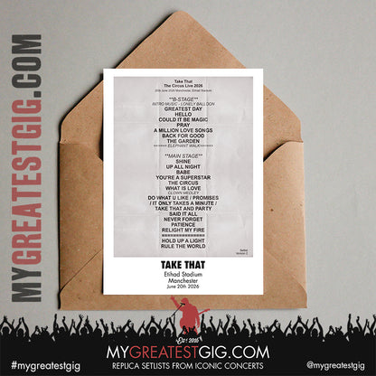 Take That - The Circus Live 2026 Tour - Replica Setlist Posters