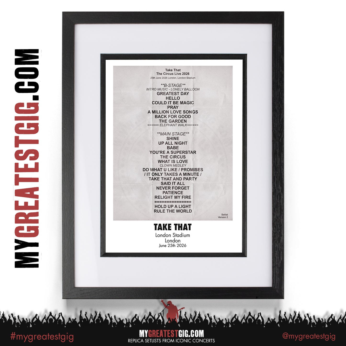 Take That - The Circus Live 2026 Tour - Replica Setlist Posters
