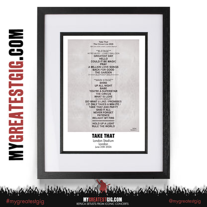 Take That - The Circus Live 2026 Tour - Replica Setlist Posters