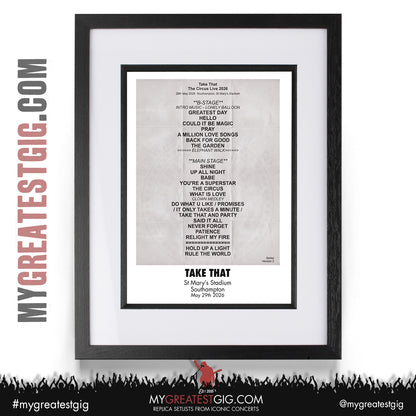 Take That - The Circus Live 2026 Tour - Replica Setlist Posters