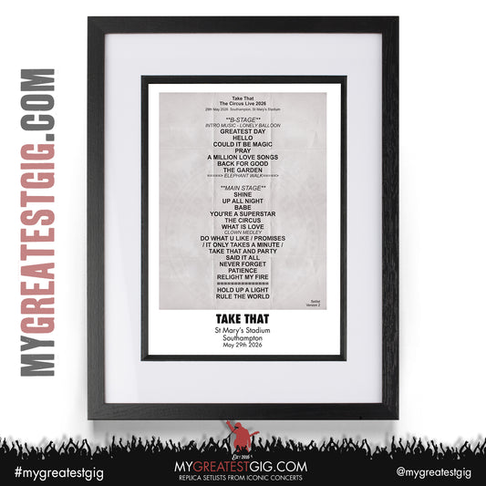Take That - The Circus Live 2026 Tour - Replica Setlist Posters
