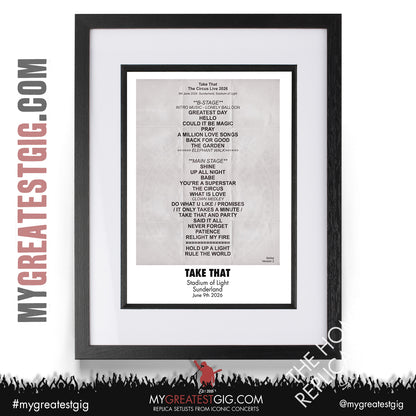 Take That - The Circus Live 2026 Tour - Replica Setlist Posters