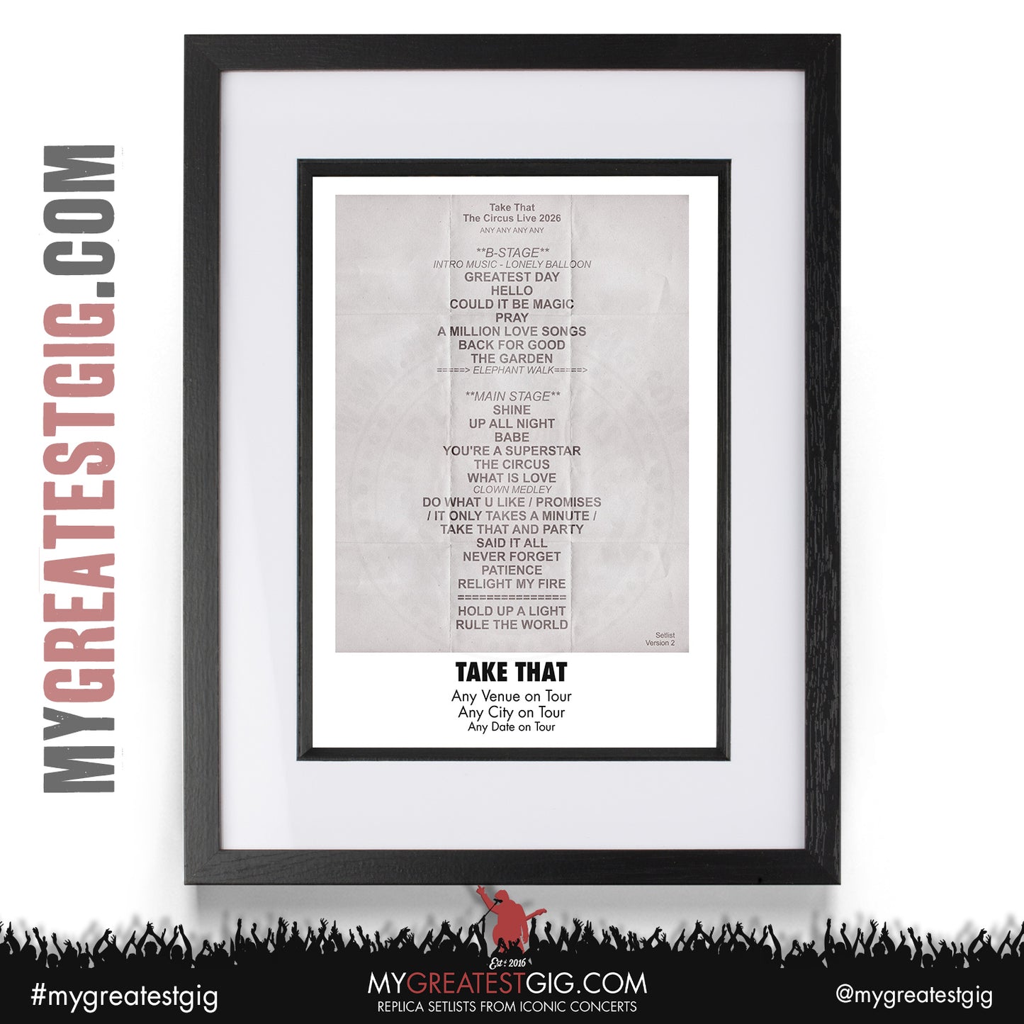 Take That - The Circus Live 2026 Tour - Replica Setlist Posters