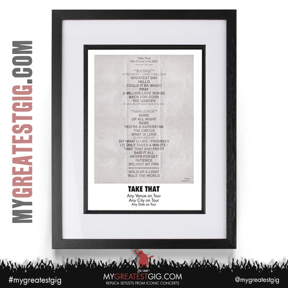 Take That - The Circus Live 2026 Tour - Replica Setlist Posters