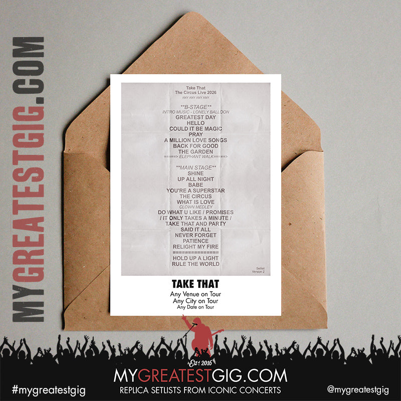 Take That - The Circus Live 2026 Tour - Replica Setlist Posters