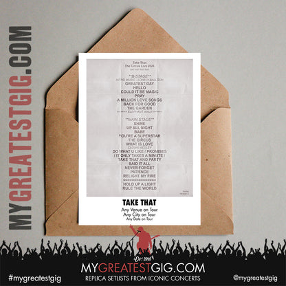 Take That - The Circus Live 2026 Tour - Replica Setlist Posters