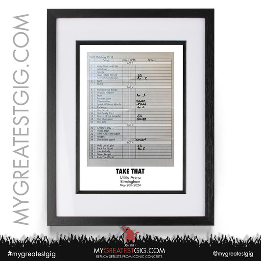 Take That - Birmingham - May 20th 2024 Replica Setlist Poster