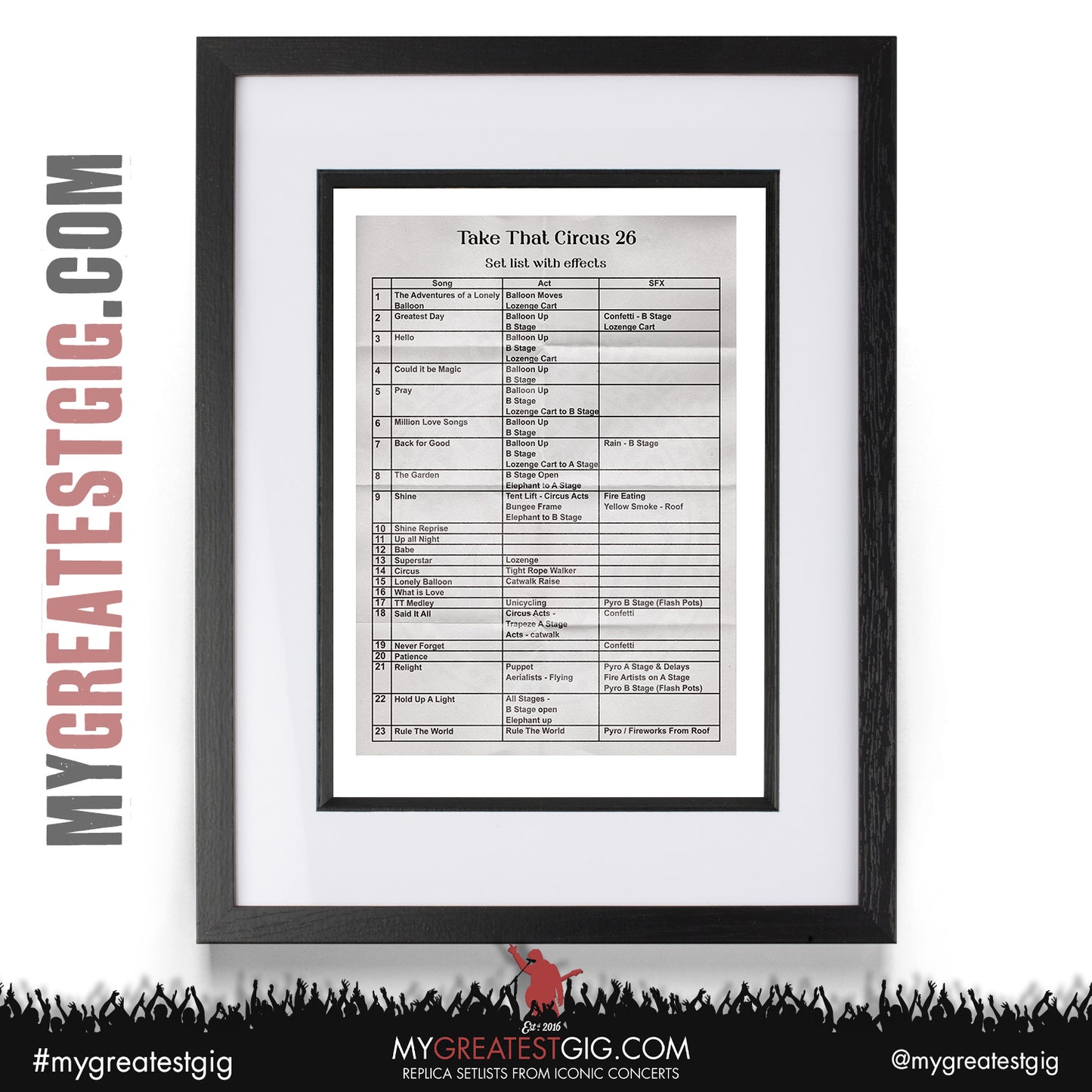 Take That - The Circus Live 2026 Tour - Replica Setlist Posters