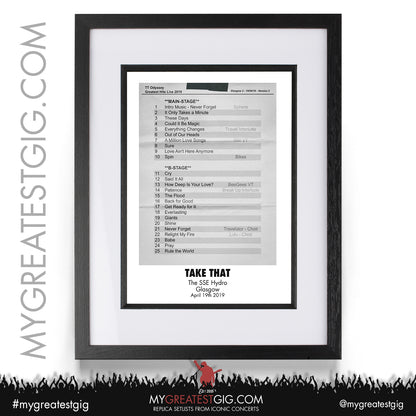 Take That - Glasgow - April 19th 2019 Replica Setlist Poster