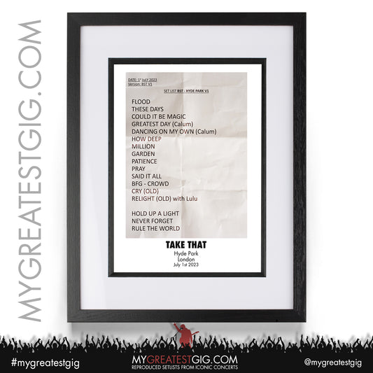 Take That - London - July 1st 2023 Recreated Setlist Poster