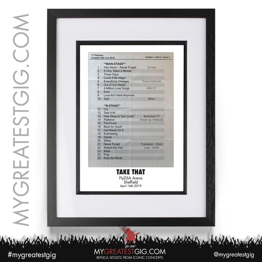 Take That - Sheffield - April 16th 2019 Replica Setlist Poster