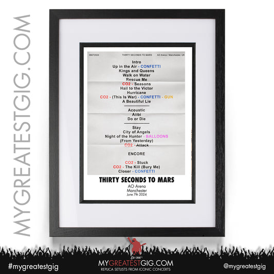 Thirty Seconds To Mars - Manchester - June 7th 2024 Replica Setlist Poster