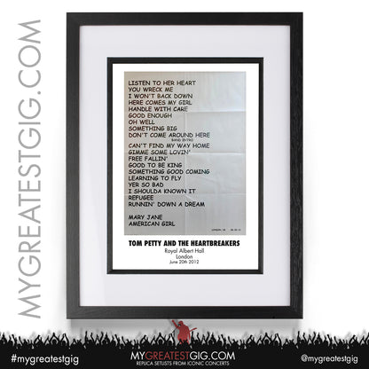 Tom Petty And The Heartbreakers - London - June 20th 2012 Recreated Setlist Poster