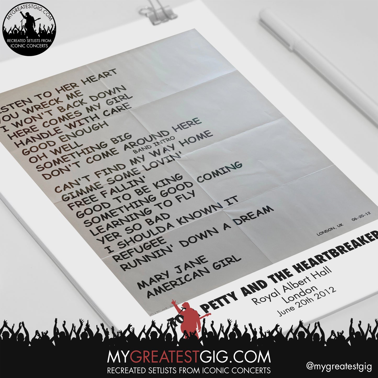 Tom Petty And The Heartbreakers - London - June 20th 2012 Recreated Setlist Poster