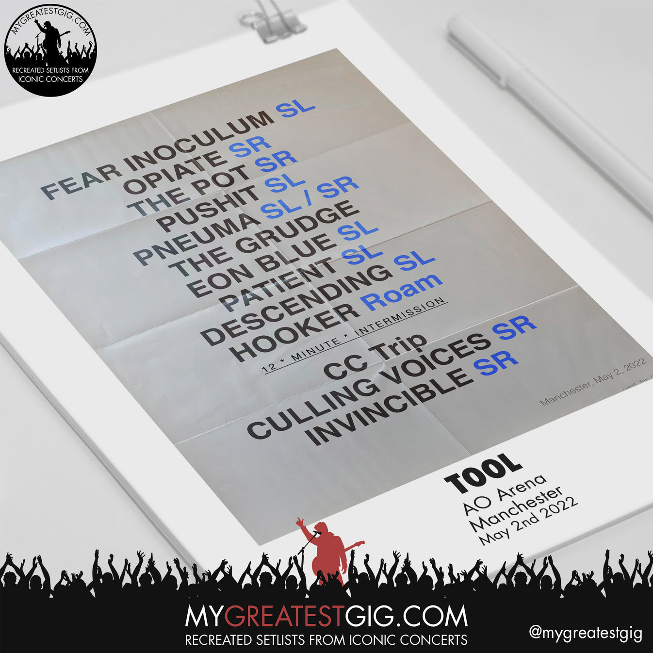 Tool Manchester May 2nd 2022 Recreated Setlist Poster My Greatest Gig