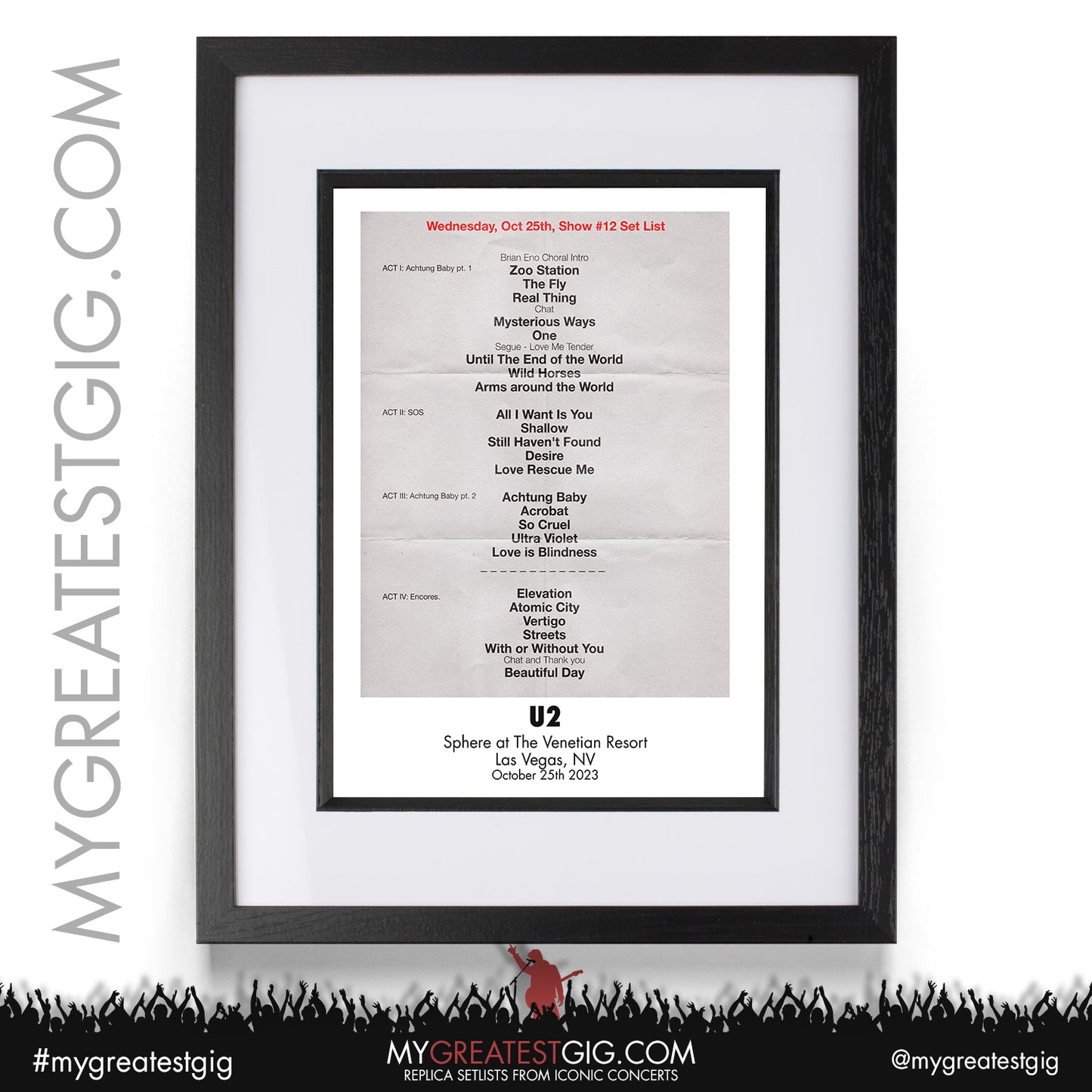 U2 - Las Vegas - October 25th 2023 Replica Setlist Poster