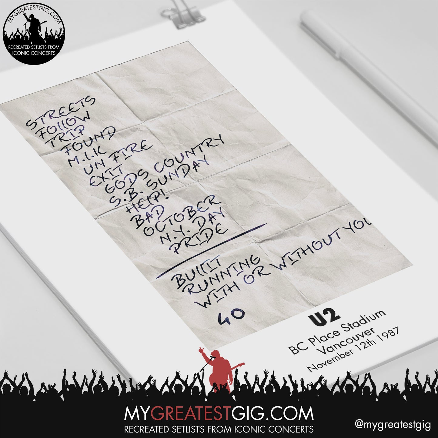U2 - Vancouver - November 12th 1987 Recreated Setlist Poster